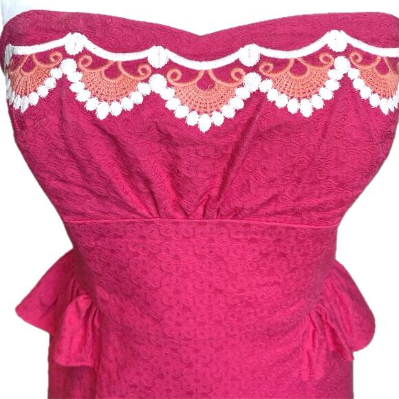 LILLY PULITZER Maybell Bustier Mini Dress Size‎ 2 Pink Strapless Peplum Resort - Picture 8 of 13
